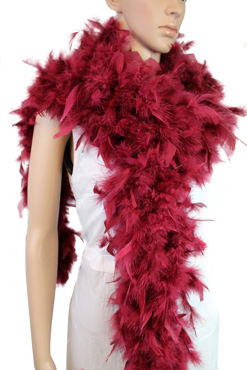 Flydreamfeathers 80 Gram, 2 yards Long Turkey Chandelle Feather Boa 10 Color, Great for Party, Wedding, Halloween Costume, Christmas Tree Decoration (Burgundy) - Image 1